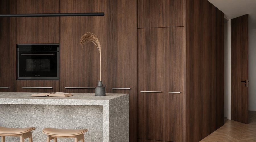 Small Eat-In Kitchen with Wood and Stone Details