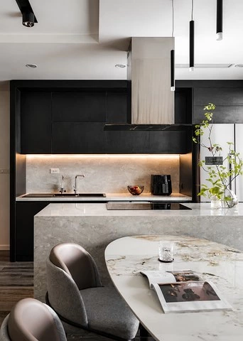 Touch Open Kitchen Cabinets in Black Wood
