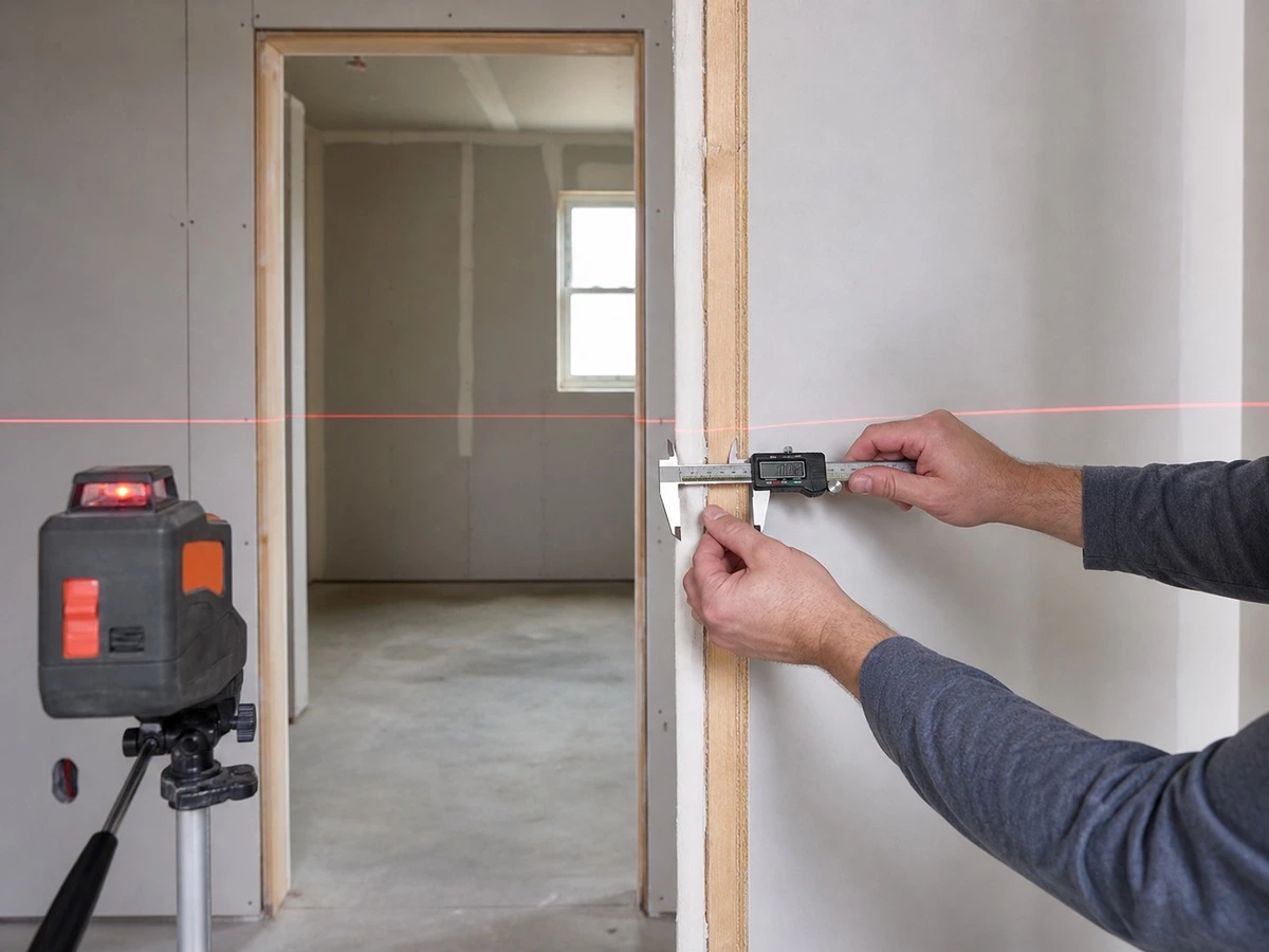 Interior door frame and finished wall thickness measurement check