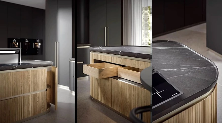 Dual Island Kitchen with Dining Storage and Backlit Cabinets