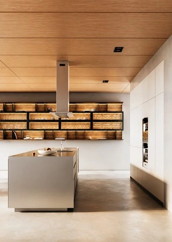 Bistro Style Kitchen with Light-Toned Wood Cabinets