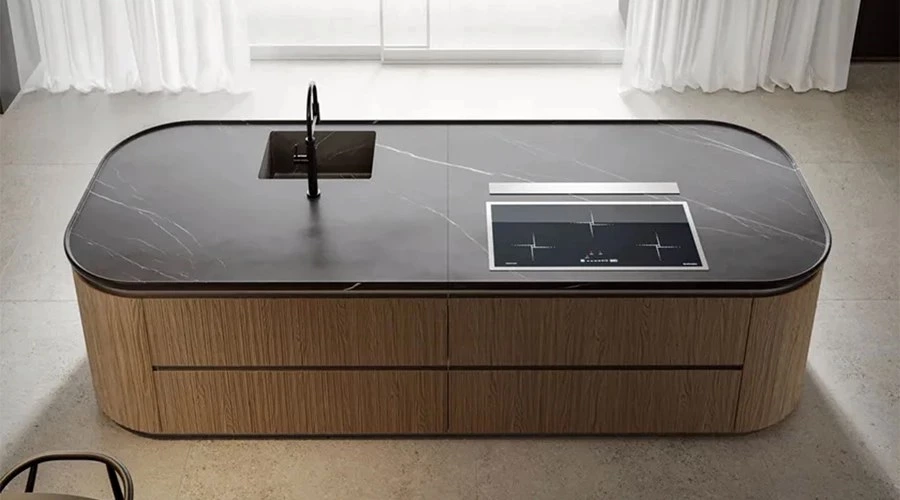 Dual Island Kitchen with Dining Storage and Backlit Cabinets
