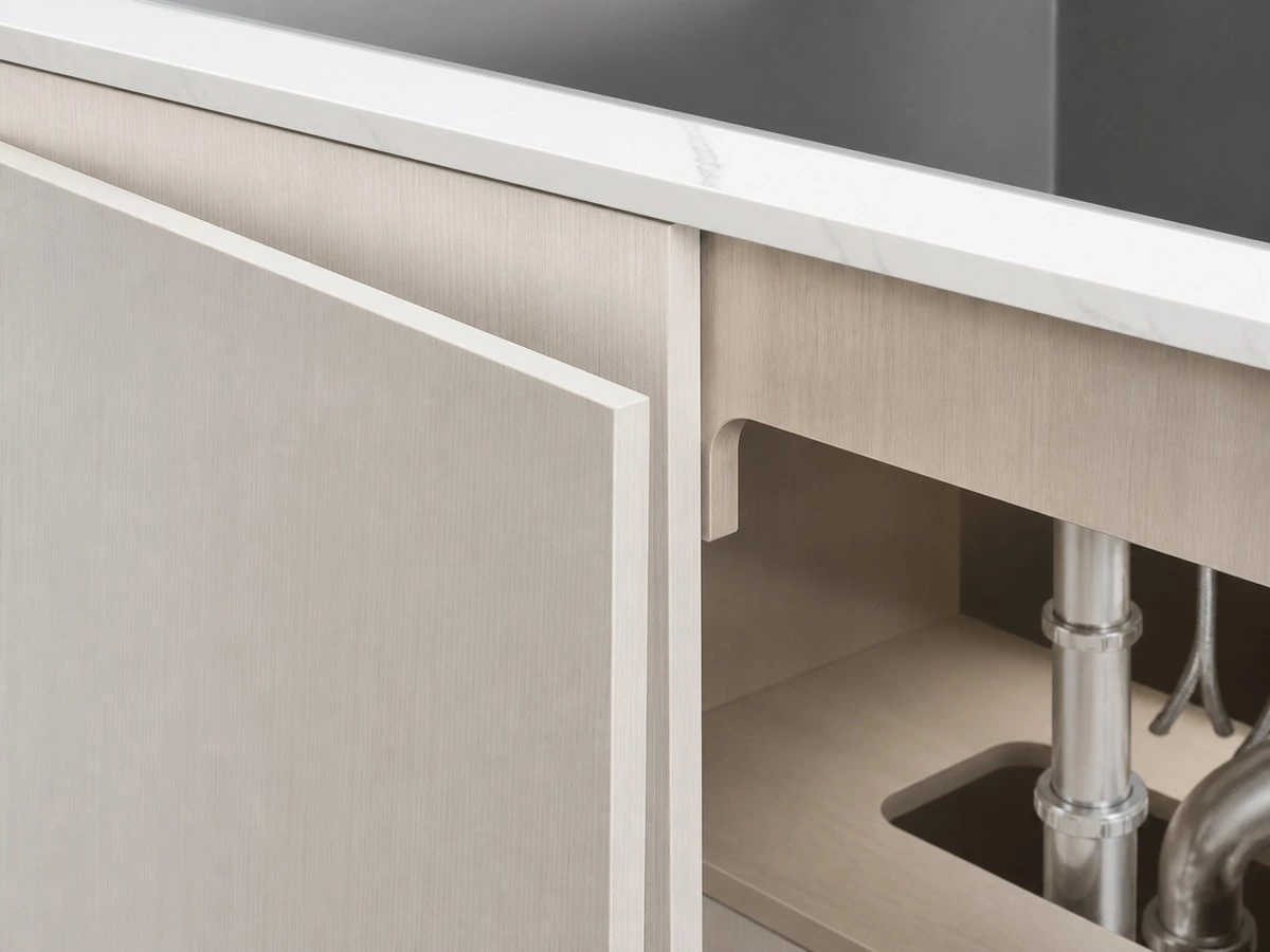 Kitchen cabinet edge sealing and moisture protection for sink cutouts and panels