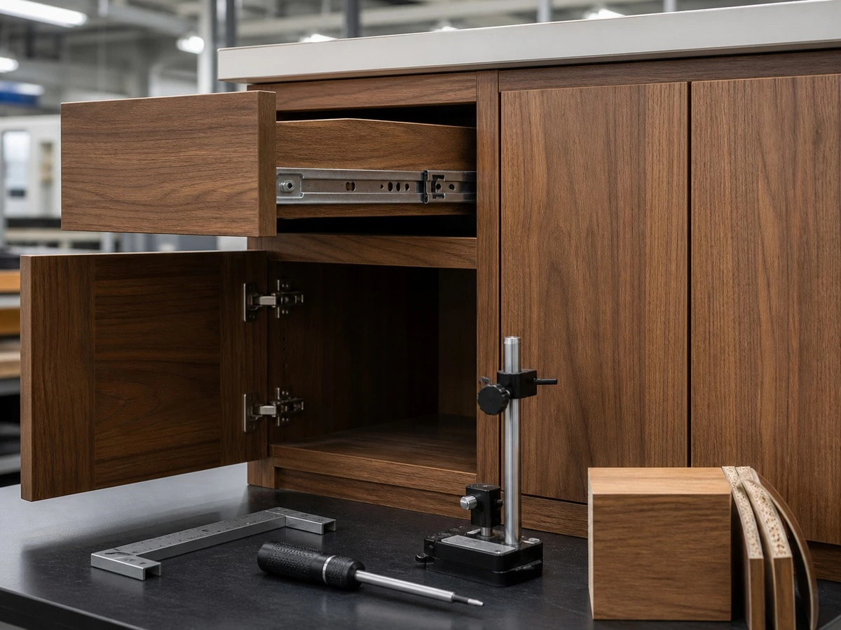 Kitchen cabinet quality control inspection of doors drawers and hardware