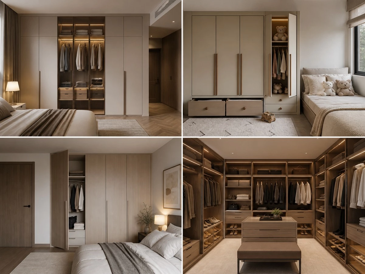 Wardrobe hanging layouts for main bedroom child room guest room and walk in closet