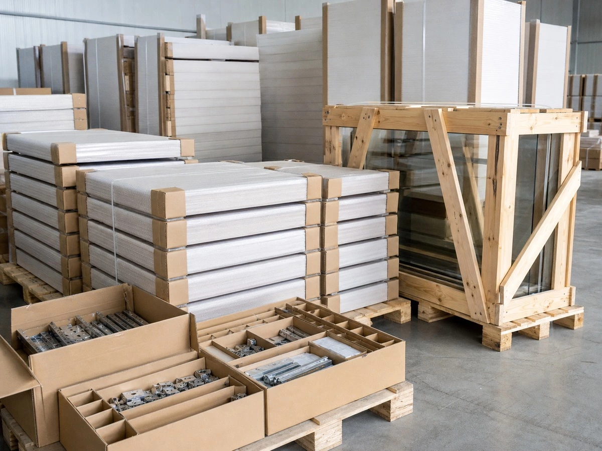 Kitchen cabinet carcass export packing for panels hardware and protected components