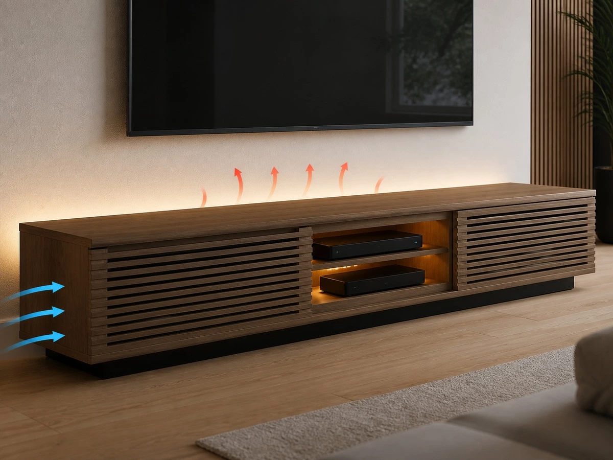 Ventilated TV wall cabinet for receiver router console and media equipment