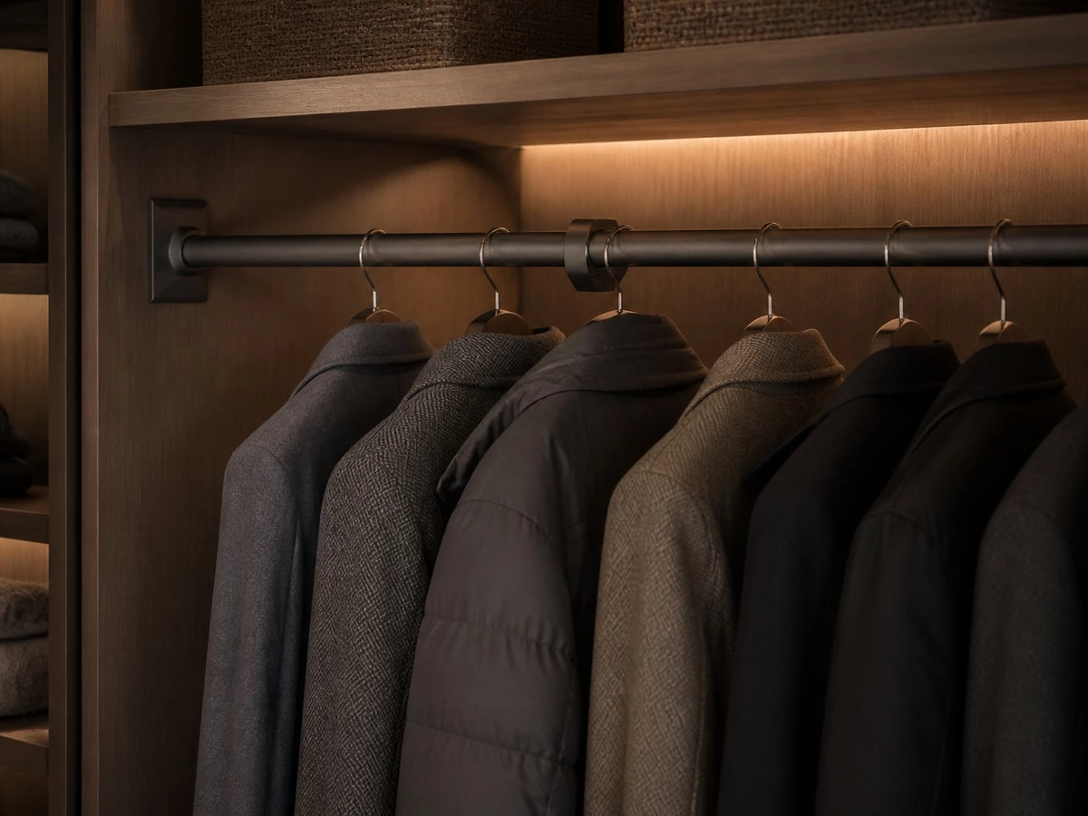 Custom wardrobe hanging rail support and cabinet construction detail