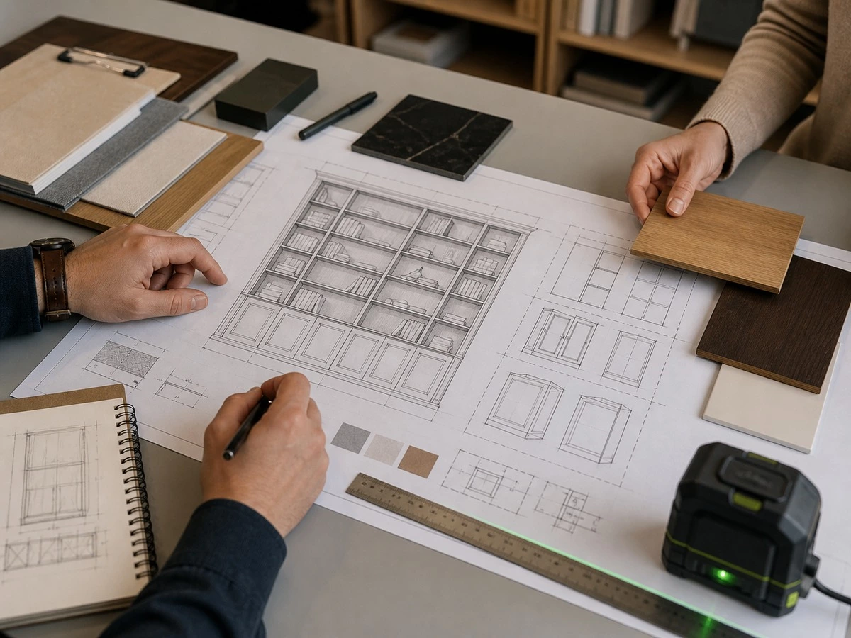 Built in bookcase shop drawing quality check with shelf and TV dimensions