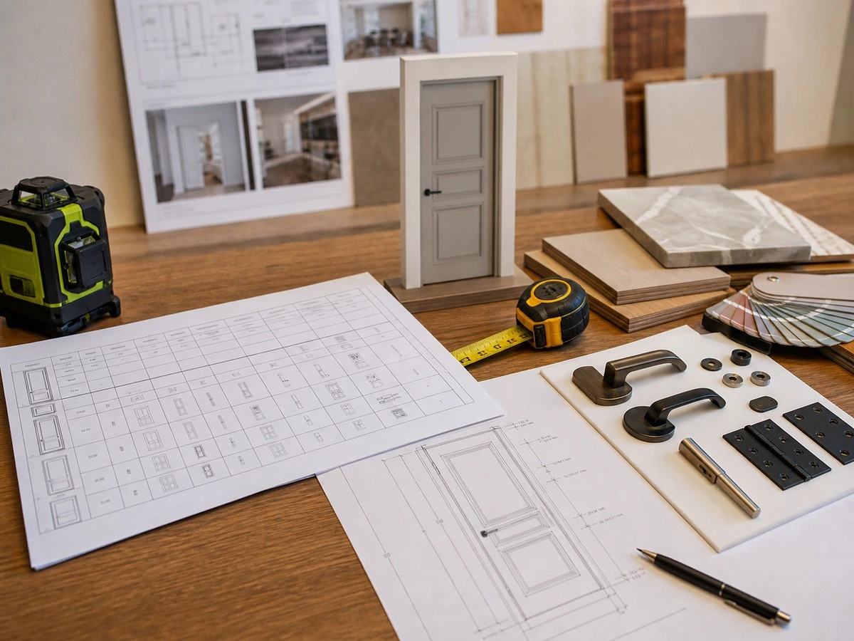 Interior door shop drawing quality check with frame opening and finished floor dimensions