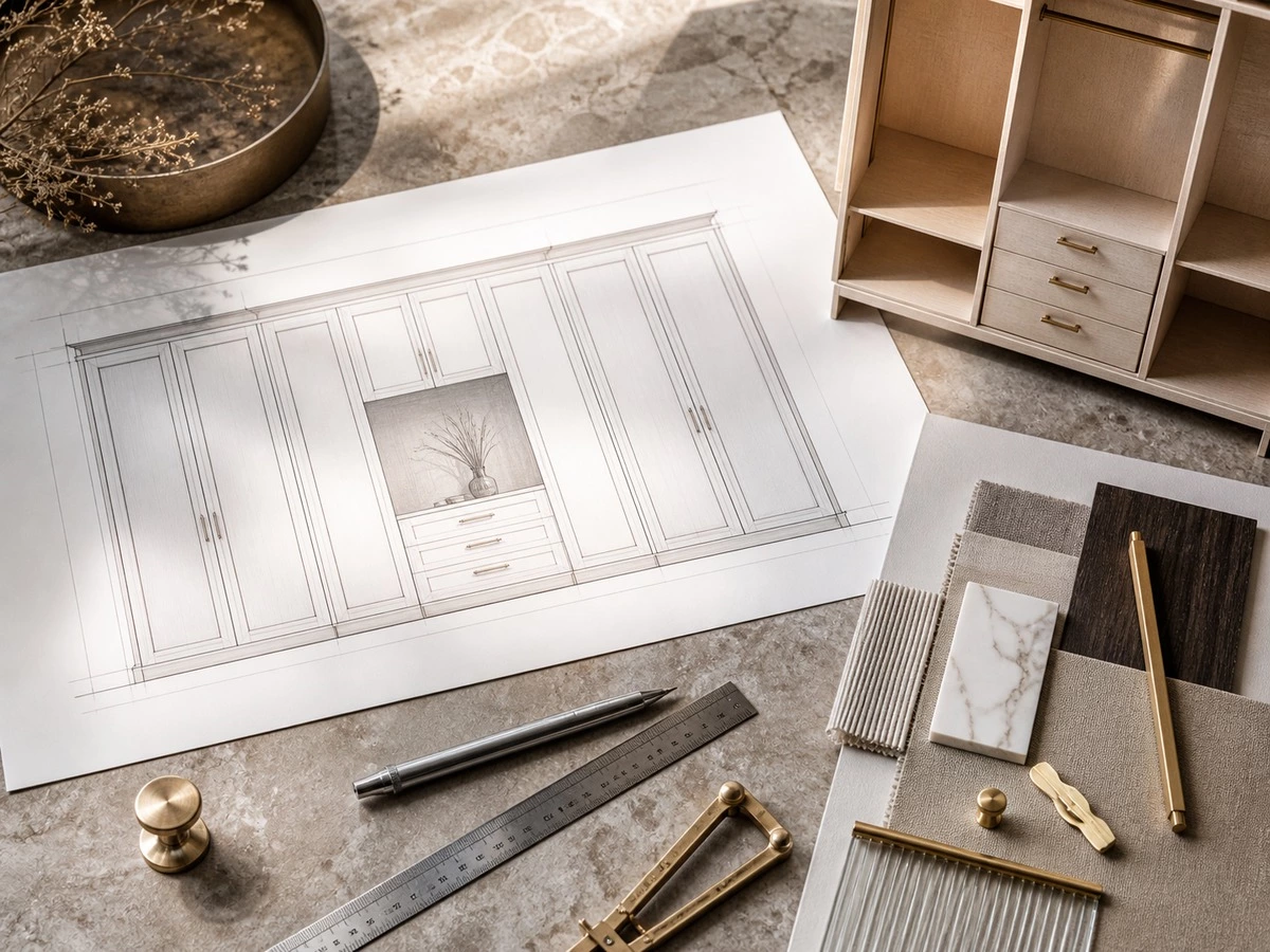Custom wardrobe layout approval process with drawings materials and hardware