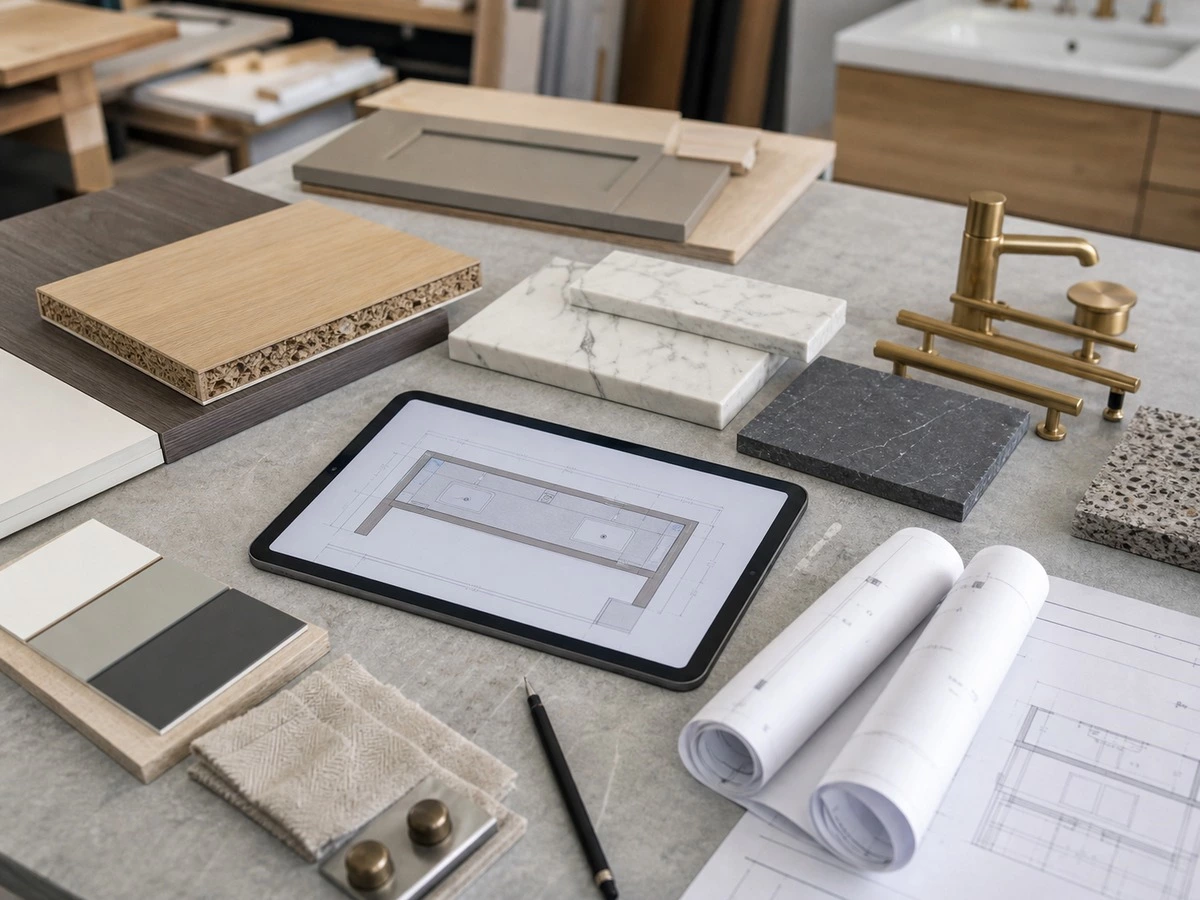 Double vanity material samples edge sealing and regional project planning