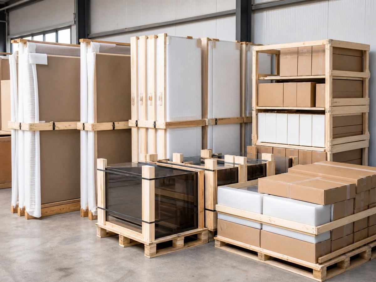 European kitchen cabinet export packing for flat doors tall panels glass and hardware