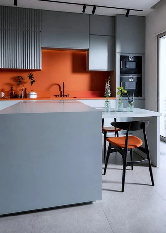 Blue Lacquer Kitchen Cabinets