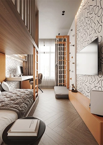 Kids Loft Bed Design with Study and Play Zones