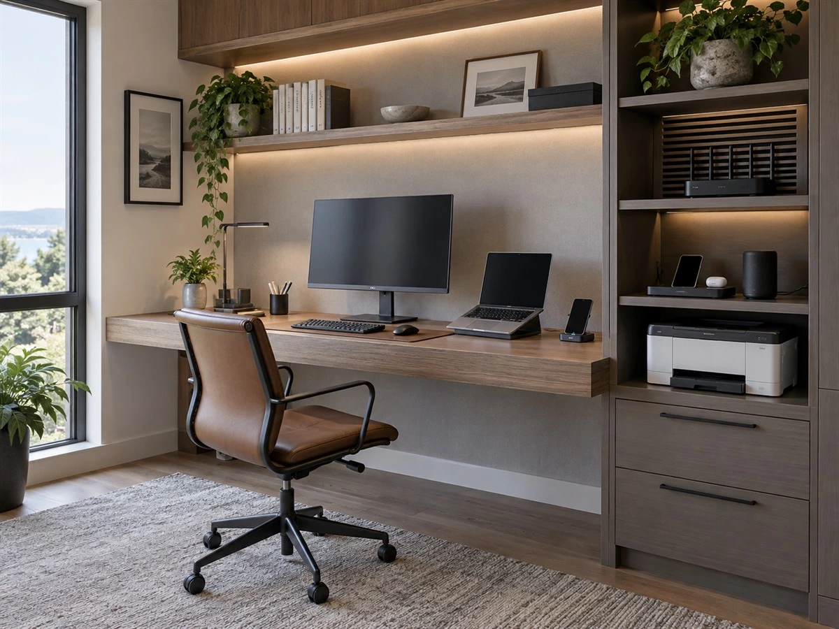 Home Office Cable Management: Power, Data and Service Access for Built-In Desks