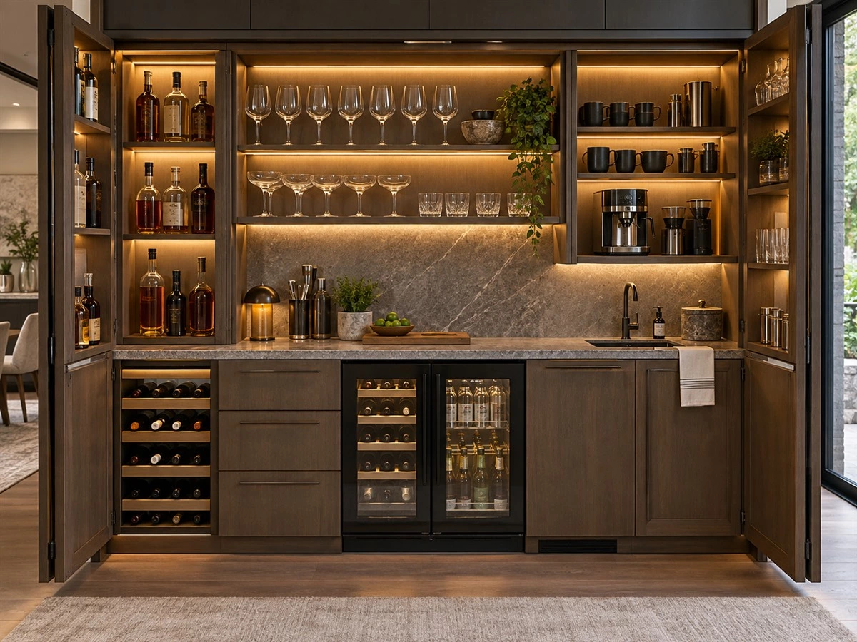 Built-In Bar Cabinet Dimensions: Counter Height, Storage and Appliance Planning