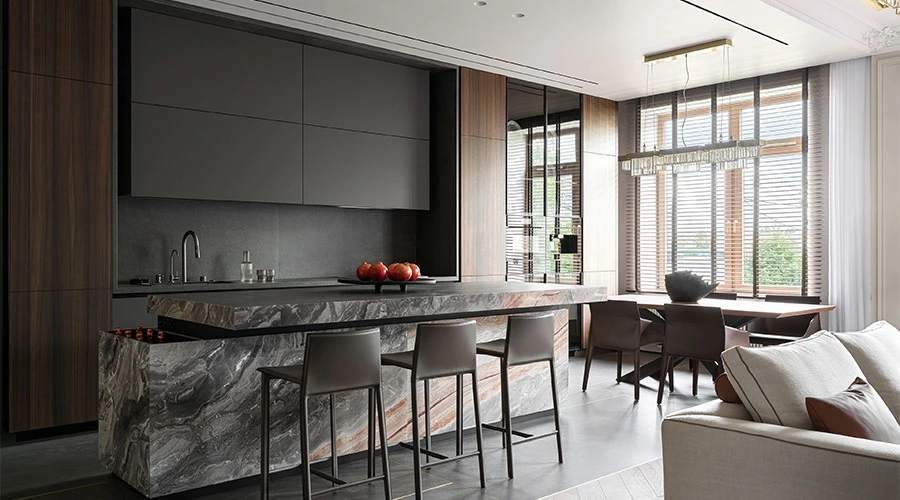Statement Stone Island Kitchen with Hidden Bar