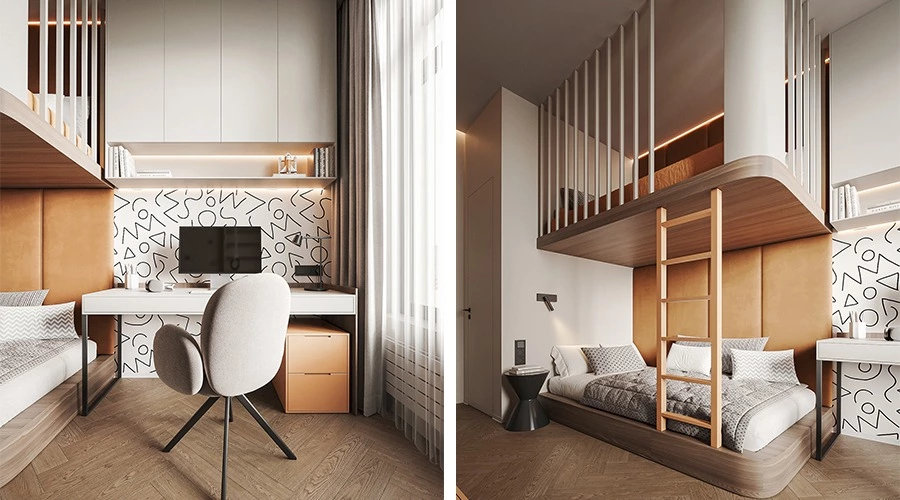 Kids Loft Bed Design with Study and Play Zones
