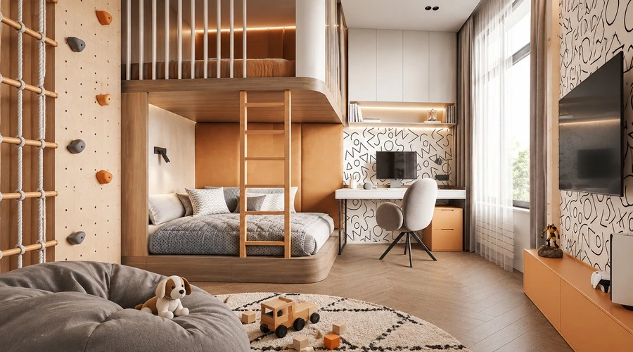 Kids Loft Bed Design with Study and Play Zones