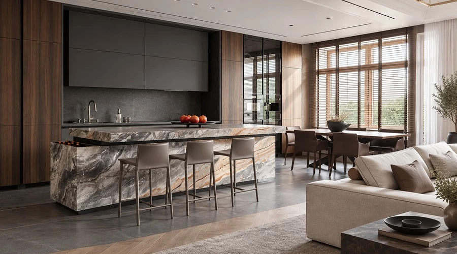 Statement Stone Island Kitchen with Hidden Bar