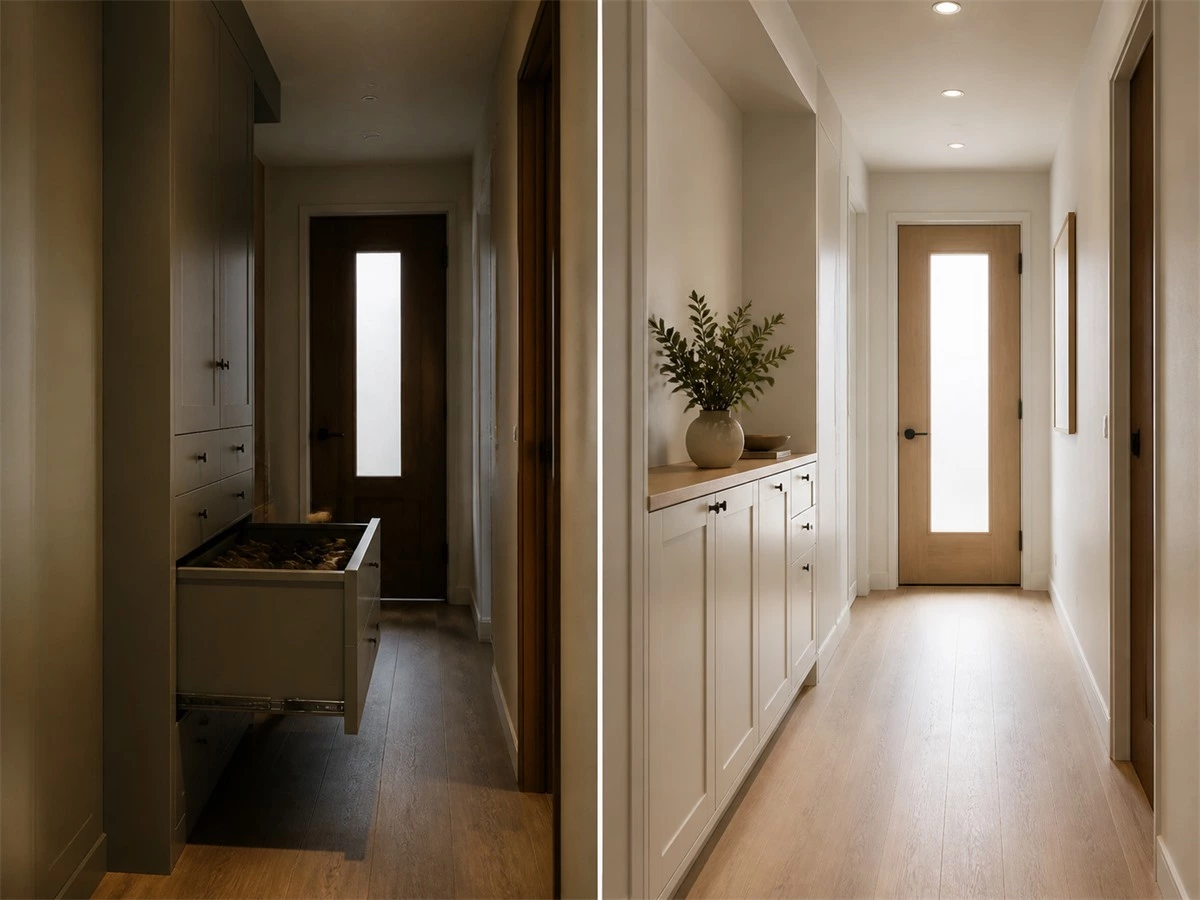 Hallway Storage Cabinets: Depth, Shoe Storage and Walkway Clearance