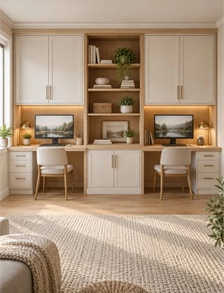 Built-In Desk for Two: Shared Home Office Layouts and Storage Planning