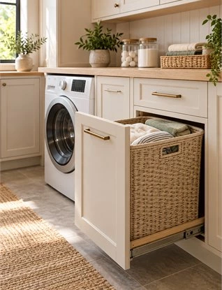 Laundry Hamper Cabinet: Pull-Out, Tilt-Out and Removable Basket Options