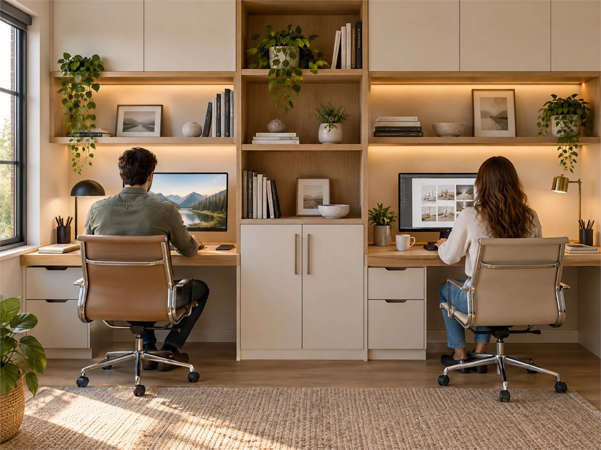 Built-In Desk for Two: Shared Home Office Layouts and Storage Planning
