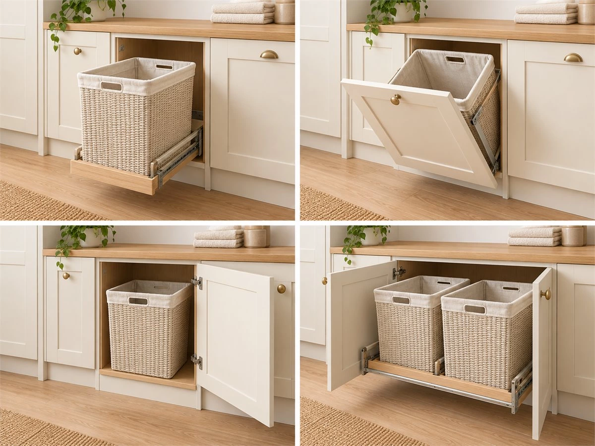 Laundry Hamper Cabinet: Pull-Out, Tilt-Out and Removable Basket Options
