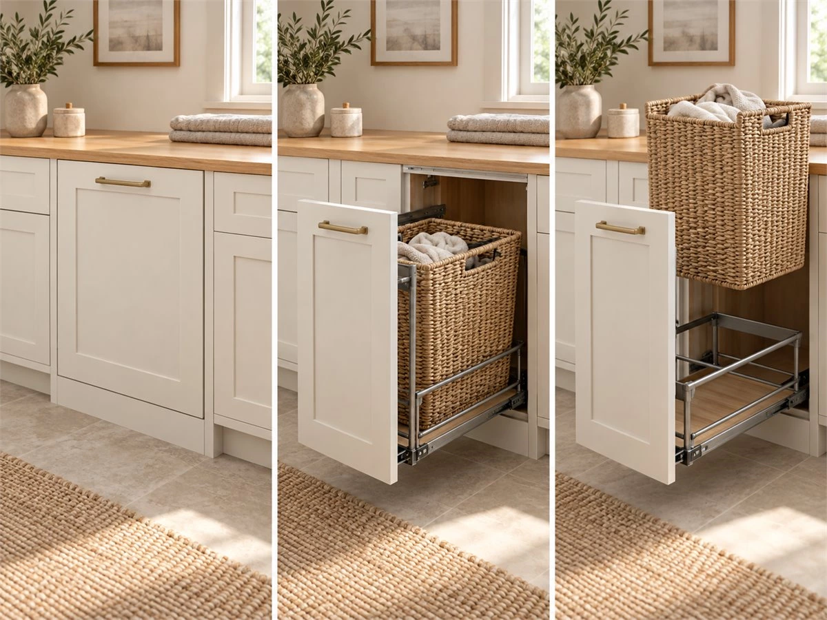 Laundry Hamper Cabinet: Pull-Out, Tilt-Out and Removable Basket Options