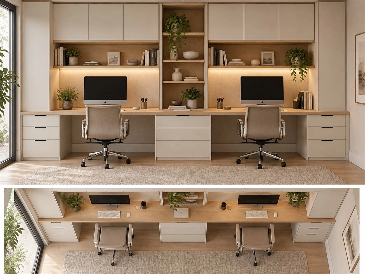 Built-In Desk for Two: Shared Home Office Layouts and Storage Planning