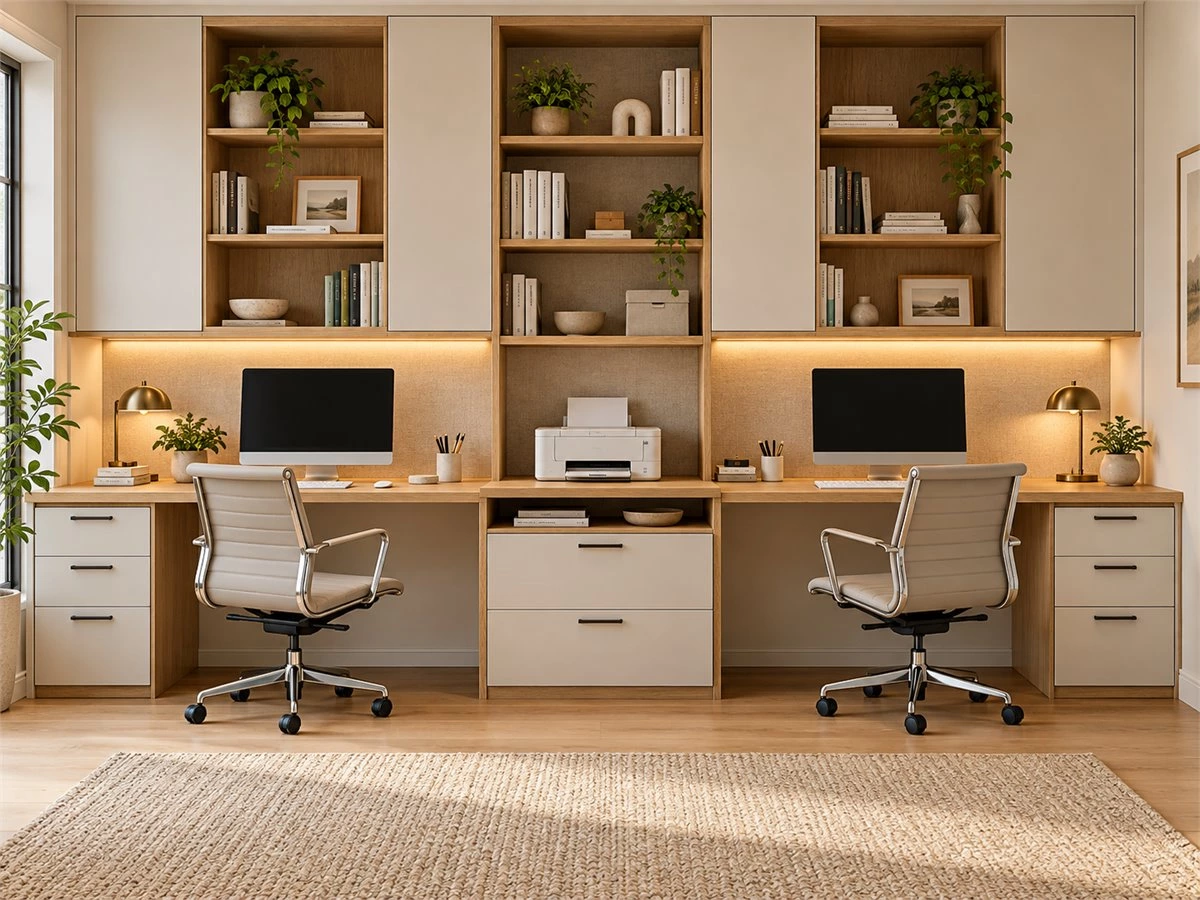 Built-In Desk for Two: Shared Home Office Layouts and Storage Planning