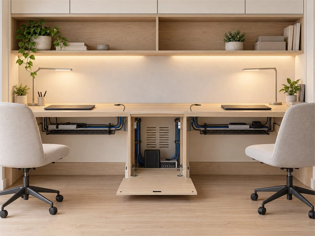 Built-In Desk for Two: Shared Home Office Layouts and Storage Planning