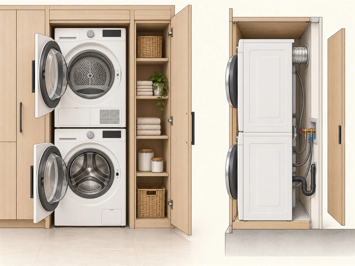 Stacked Washer Dryer Cabinets: Small-Space Layouts, Storage and Appliance Access